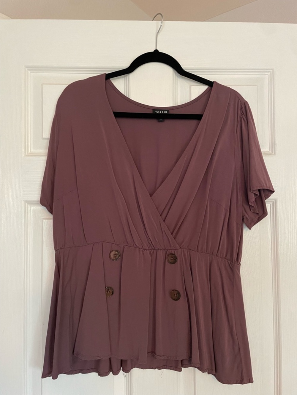 torrid Mauve Peplum Surplice Top with Button Detail
